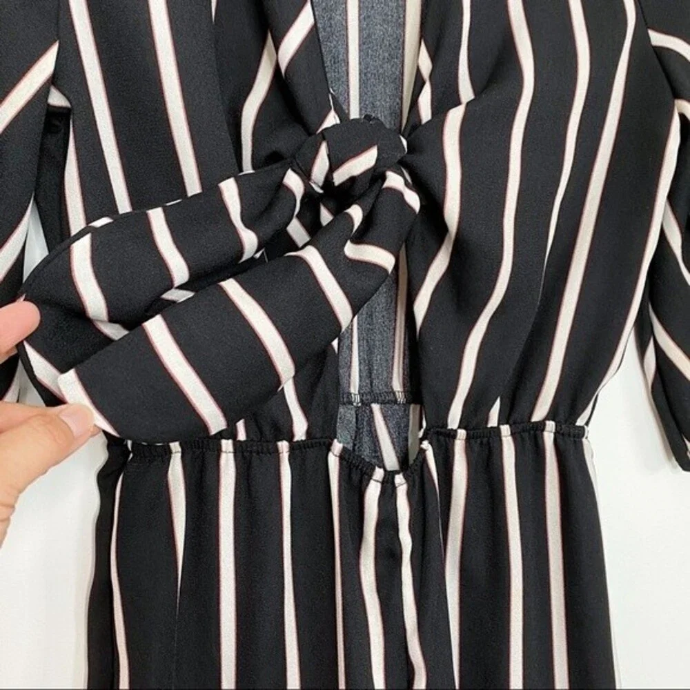 VINTAGE HAVANA Women's Small Jumpsuit Striped Wide Leg Tie Front Made in USA